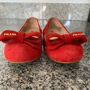 Red Suede Prada Ballet Flats